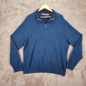 Tommy Hilfiger 1/4 Zip Sweater Men's Sz XXL 2XL Blue Cotton Pullover Long Sleeve